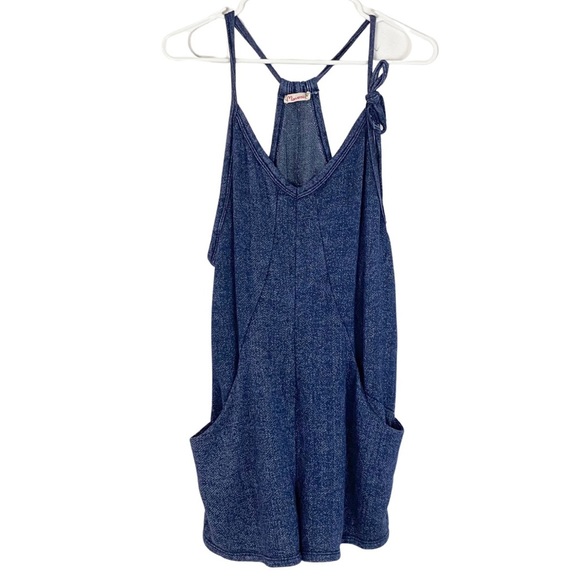 Maronie Pants - Maronie Terry Romper Jumper Overalls Womens Size Large Blue Sleeveless Pockets